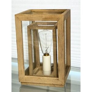 Lamp Wood & Glass Includes Edison 4.5" Square By 7" Tall Ultra Mod Cottage Core